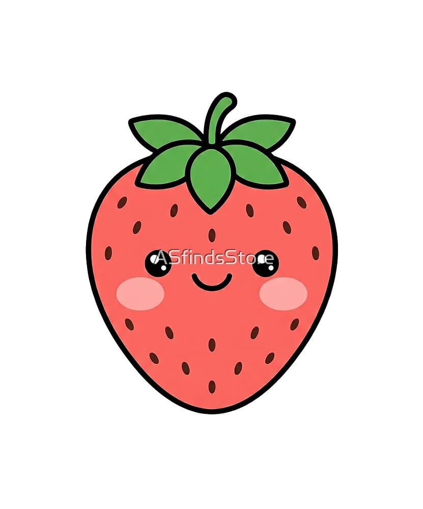 Happy Strawberry design — a blushing pastel strawberry with a sweet smile
